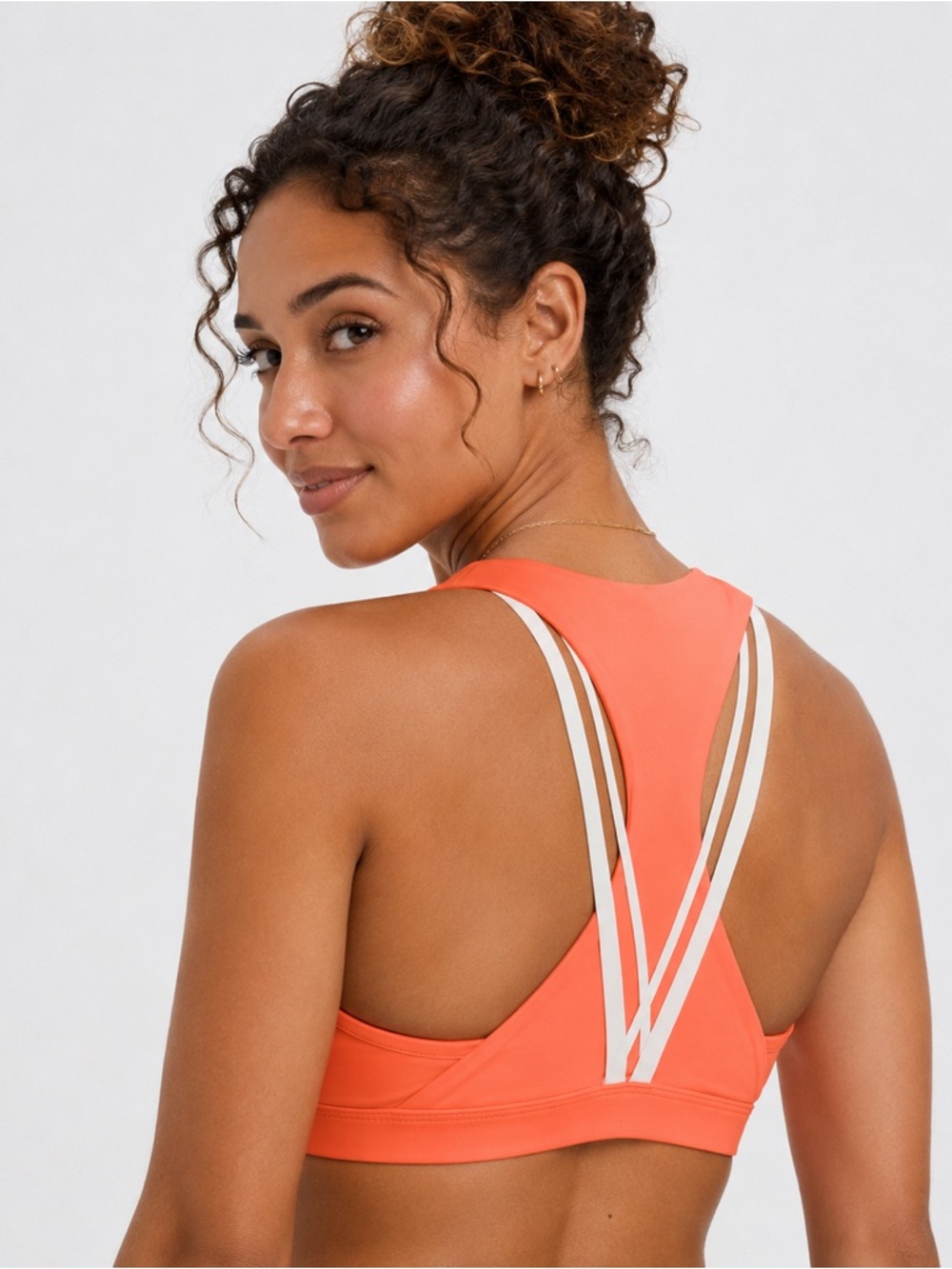 Fabletics XL Medium Impact Sports Bra Atomic Coral Strappy Back NWT